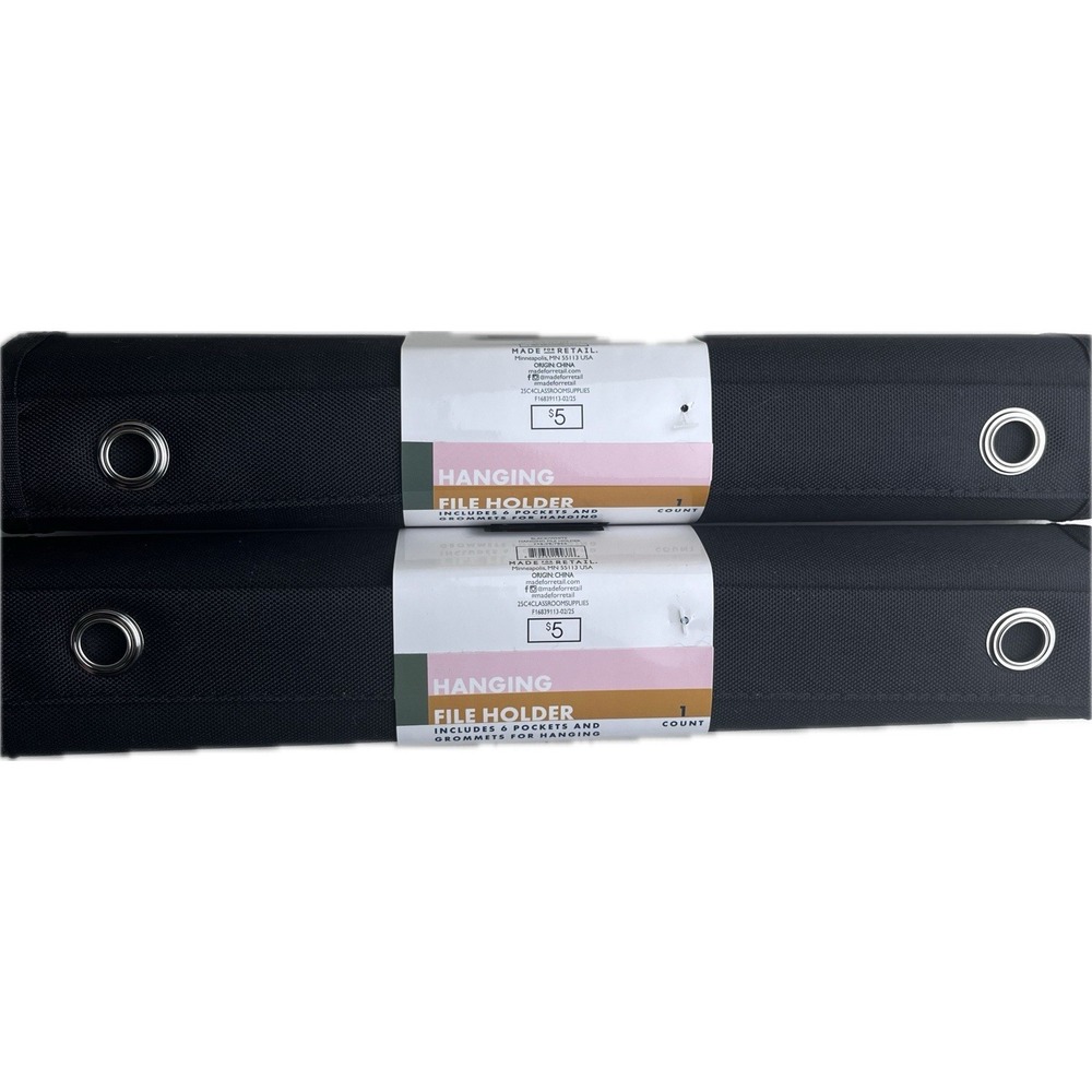 LOT OF (2) Black Hanging file holder organizer Includes 6 Pockets And Grommets